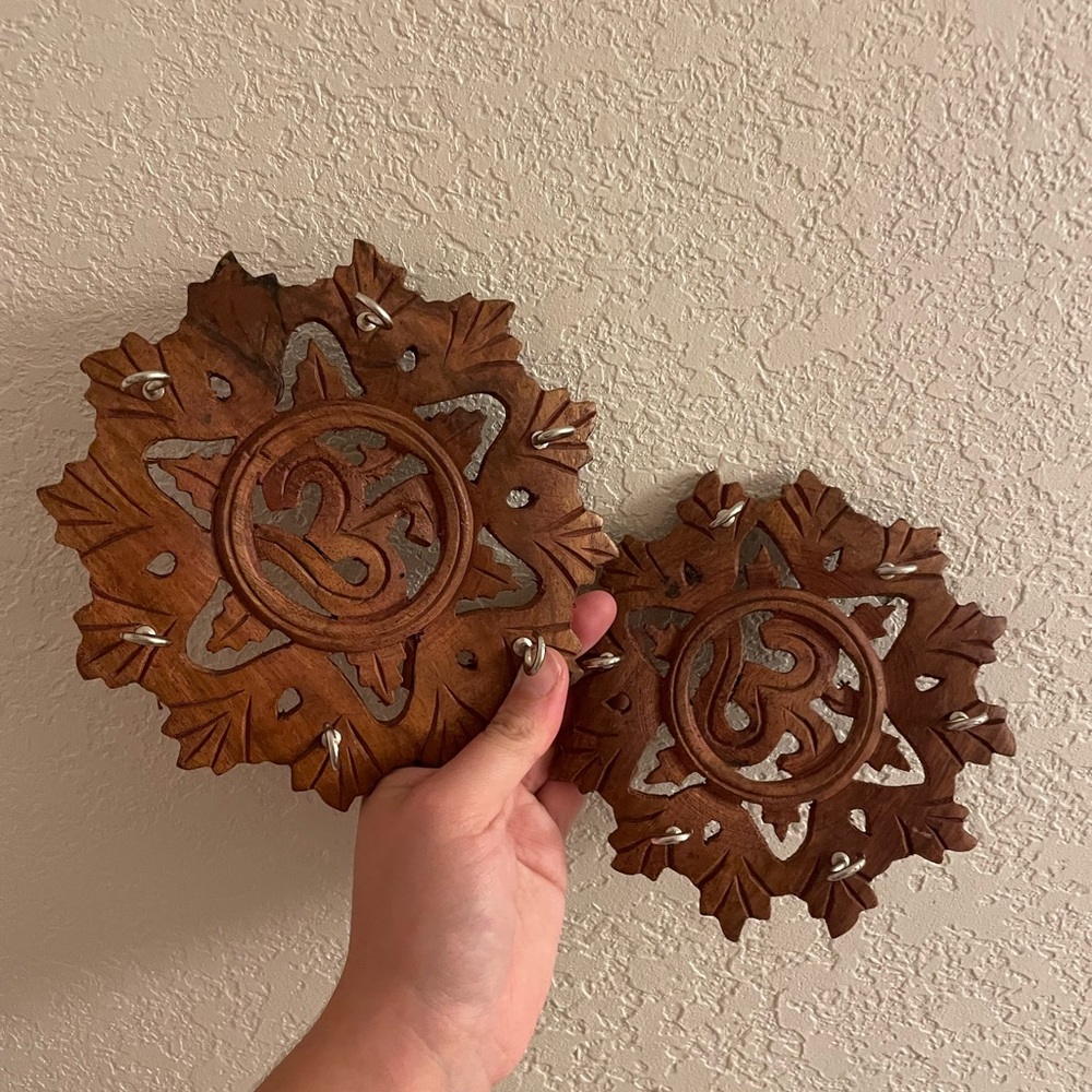 Wooden Om Wall Decor Hanging Art w/ Hooks